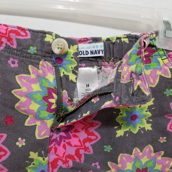 Old Navy shorts 14 Printed Linen Knight Time floral mandala print adjustable - Picture 8 of 16